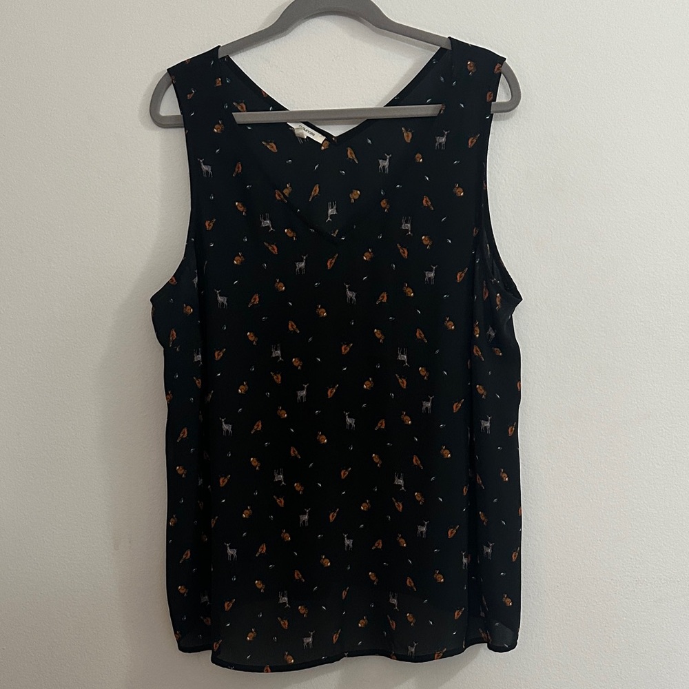Maurices Black Tank Top with Woodland Animal Pattern